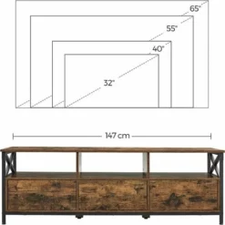 Meuble TV Pour Télévision Jusqu'à 65 Pouces, Banc Télé Avec 3 Tiroirs, 40 X 147 X 50 Cm, Style Industriel, Cadre En Acier, Marron Rustique Et Noir Par SONGMICS LTV301B01 - Marron Rustique Et Noir -SONGMICS Soldes 50314078 5