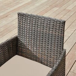 SONGMICS Salon De Jardin Extérieur, Ensemble De Mobilier, Surface Tressée En PE Résine, Table Et Chaises, Pour Terrasse, Jardin, Balcon, Marron Et Taupe GGF004K05  - Marron-Taupe -SONGMICS Soldes 50828101 3