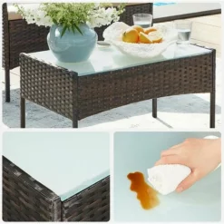 SONGMICS Salon De Jardin Extérieur, Ensemble De Mobilier, Surface Tressée En PE Résine, Table Et Chaises, Pour Terrasse, Jardin, Balcon, Marron Et Taupe GGF004K05  - Marron-Taupe -SONGMICS Soldes 50828101 4