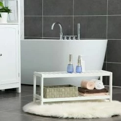 SONGMICS Étagère à Chaussures De 2 Niveaux En Bambou, Banc à Chaussures, Pour Entrée, Salon, Salle De Bains, 70 X 26 X 33 Cm, Blanc LBS02WT - Blanc -SONGMICS Soldes 50878281 3