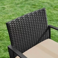SONGMICS Salon De Jardin Extérieur, Ensemble De Mobilier, 3 Pièces, Surface Tressée En PE Résine, Pour Bistrot, Terrasse, Jardin, Balcon, Montage Facile, 2 Chaises Et 1 Table, Noir Et Beige GGF010M05 - Noir Et Beige -SONGMICS Soldes 50904729 4