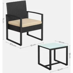SONGMICS Salon De Jardin Extérieur, Ensemble De Mobilier, 3 Pièces, Surface Tressée En PE Résine, Pour Bistrot, Terrasse, Jardin, Balcon, Montage Facile, 2 Chaises Et 1 Table, Noir Et Beige GGF010M05 - Noir Et Beige -SONGMICS Soldes 50904729 5