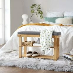 SONGMICS Banc à Chaussures En Bambou, Étagère à Chaussures à 2 Niveaux, Organisateur, Stable, Pour Entrée, Salon, Charge 150 Kg, 71 X 29 X 49 Cm, Couleur Boisée Et Gris LBS604N01 - Boisée Et Gris -SONGMICS Soldes 50904746 3