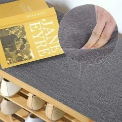 SONGMICS Banc à Chaussures En Bambou, Étagère à Chaussures à 2 Niveaux, Organisateur, Stable, Pour Entrée, Salon, Charge 150 Kg, 71 X 29 X 49 Cm, Couleur Boisée Et Gris LBS604N01 - Boisée Et Gris -SONGMICS Soldes 50904746 4