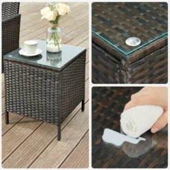 SONGMICS Salon De Jardin Extérieur, Ensemble De Mobilier, Surface Tressée En PE Résine, Table Et Chaises, Pour Terrasse, Jardin, Balcon, Marron Et Taupe GGF003K01 - Marron-Taupe -SONGMICS Soldes 50904747 4