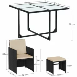 SONGMICS Salon De Jardin Extérieur, Ensemble De Mobilier, Table Et Chaises, 9 Pièces, Surface Tressée En PE Résine, Dessus De Table En Verre, Avec Coussins, Gain De Place, Noir Et Beige GGF009B02 - Noir Et Beige -SONGMICS Soldes 50990173 5