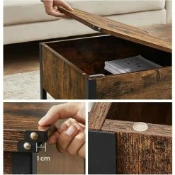 VASAGLE Table Basse, Table De Salon, Avec Dessus Rabattable, Compartiment Fermé Et Étagère Grillagée, Cadre En Métal, Style Industriel, 100 X 55 X 47 Cm, Marron Rustique Et Noir Par SONGMICS LCT230B01 - Marron Rustique Et Noir -SONGMICS Soldes 51216191 4