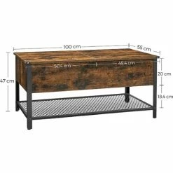 VASAGLE Table Basse, Table De Salon, Avec Dessus Rabattable, Compartiment Fermé Et Étagère Grillagée, Cadre En Métal, Style Industriel, 100 X 55 X 47 Cm, Marron Rustique Et Noir Par SONGMICS LCT230B01 - Marron Rustique Et Noir -SONGMICS Soldes 51216191 5