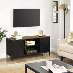 SONGMICS Meuble TV, Support De Télévision, Buffet Bas, Avec 3 étagères Réglables, Pour TV Jusqu'à 55 Pouces, Pour Salon, Chambre, Marron Rustique Et Noir LTS103B01 - Marron Rustique Et Noir