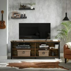 SONGMICS VASAGLE Meuble TV, Support Télé 4 Cubes, Rangement Pour Téléviseurs Jusqu'à 65 Pouces, Avec Étagères Réglables Et Ouvertures Pour Câbles, Style Industriel, Marron Rustique Et Noir LTV304B01 - Marron Rustique Et Noir -SONGMICS Soldes 51234621 3