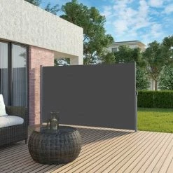 SONGMICS 160 X 400 Cm (H X L), Store Latéral Pour Balcon Et Terrasse, Pare-Soleil, Brise-Vue Protection Vie Privée, Gris Anthracite GSA564G01 - Gris Anthracite