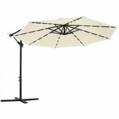 SONGMICS Parasol De Jardin Extérieur Déporté Avec LED à Énergie Solaire, Ombrelle Ø 3 M, Avec Base, Protection Solaire, Avec Manivelle, UPF 50+, Terrasse, Piscine, Bleu Beige GPU118M01 - Beige -SONGMICS Soldes 51279241 4