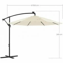 SONGMICS Parasol De Jardin Extérieur Déporté Avec LED à Énergie Solaire, Ombrelle Ø 3 M, Avec Base, Protection Solaire, Avec Manivelle, UPF 50+, Terrasse, Piscine, Bleu Beige GPU118M01 - Beige -SONGMICS Soldes 51279241 5