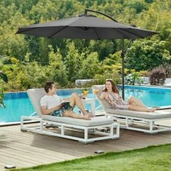SONGMICS Parasol De Jardin Extérieur Déporté, Ombrelle, Avec Base, Protection Solaire, Ø 3 M, UPF 50+, Facile à Ouvrir Et à Fermer, Jardin Terrasse, Piscine, Gris GPU116G01 - Gris -SONGMICS Soldes 51607486 2