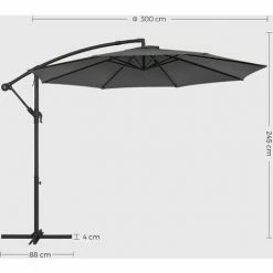 SONGMICS Parasol De Jardin Extérieur Déporté, Ombrelle, Avec Base, Protection Solaire, Ø 3 M, UPF 50+, Facile à Ouvrir Et à Fermer, Jardin Terrasse, Piscine, Gris GPU116G01 - Gris -SONGMICS Soldes 51607486 5