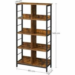 VASAGLE Bibliothèque 8 Ompartiments, Étagère Livres, Meuble De Rangement Ouvert, Pour Bureau, Salon, Chambre, 80 X 33 X 149 Cm, Style Industriel, Marron Rustique Et Noir Par SONGMICS LLS105B01 - Marron Rustique Et Noir -SONGMICS Soldes 52531808 5