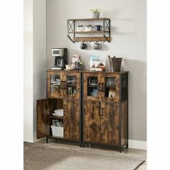 VASAGLE Meuble De Rangement, Buffet, Placard, Armoire, Étagères Réglable, Meuble De Salle De Bain, Cadre En Acier, Pour Salon, Cuisine, Style Industriel, Marron Rustique Et Noir Par SONGMICS LSC260B01 - Marron Rustique Et Noir -SONGMICS Soldes 52725877 3