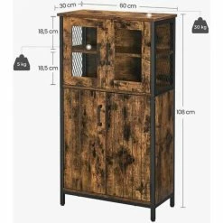 VASAGLE Meuble De Rangement, Buffet, Placard, Armoire, Étagères Réglable, Meuble De Salle De Bain, Cadre En Acier, Pour Salon, Cuisine, Style Industriel, Marron Rustique Et Noir Par SONGMICS LSC260B01 - Marron Rustique Et Noir -SONGMICS Soldes 52725877 5