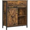 VASAGLE Meuble De Rangement, Buffet, Placard De Cuisine, Commode, Avec Porte Coulissante Imitation Grange, Style Industriel, Marron Rustique Et Noir Par SONGMICS LSC100B01 - Marron Rustique Et Noir -SONGMICS Soldes 52781008 1