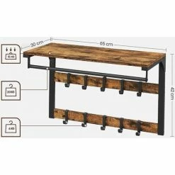 VASAGLE Porte-Manteaux Mural, Vestiaire Flottant Avec 10 Crochets En 2 Rangs, Étagère De Rangement Suspendue Avec Tringle, Pour Entrée, Chambre, Salle De Bain, Marron Rustique Et Noir Par SONGMICS LCR101B01 - Marron Rustique Et Noir -SONGMICS Soldes 52781170 5