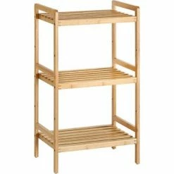 SONGMICS Étagère En Bambou à 3 Niveaux, Meuble De Rangement Pour Salle De Bain, Bibliothèque, 45 X 31,5 X 80 Cm, Pour Salon, Chambre, Balcon, Couleur Boisée BCB073N01 - Couleur Boisée