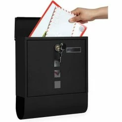 SONGMICS Boîte Aux Lettres Murale, Avec Serrure Avec Cache, Fenêtres De Visualisation, Emplacement Pour Nom, Rouleau Pour Journaux, Facile à Installer, Noir GMB020B02