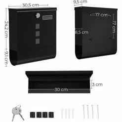 SONGMICS Boîte Aux Lettres Murale, Avec Serrure Avec Cache, Fenêtres De Visualisation, Emplacement Pour Nom, Rouleau Pour Journaux, Facile à Installer, Noir GMB020B02 -SONGMICS Soldes 52933683 5