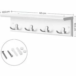 SONGMICS Portemanteau Mural Avec 4 Crochets Doubles En Métal, Étagère Suspendue, En Panneau MDF, Pour Chambre, Entrée, Salle De Bain, Cuisine, Salon, Blanc LHR42WT - Blanc -SONGMICS Soldes 53062682 5