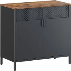 SONGMICS Meuble De Rangement, Buffet, Double Porte Aimantée, Avec étagère Réglable, Pour Salle à Manger, Salon, Cuisine, Entrée, Cadre En Acier, Style Industriel, Marron Rustique Et Noir LSC102B01 - Marron Rustique Et Noir