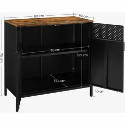 SONGMICS Meuble De Rangement, Buffet, Double Porte Aimantée, Avec étagère Réglable, Pour Salle à Manger, Salon, Cuisine, Entrée, Cadre En Acier, Style Industriel, Marron Rustique Et Noir LSC102B01 - Marron Rustique Et Noir -SONGMICS Soldes 53100512 5