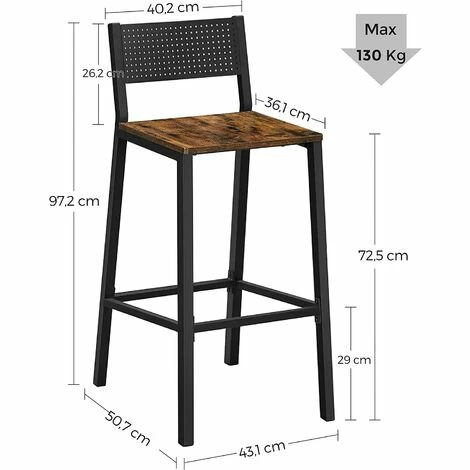 VASAGLE Tabourets De Bar, Lot De 2 Chaises Hautes, Sièges Cuisine, Salle à Manger, Bureau, Style Industriel, Marron Rustique Et Noir Par SONGMICS LBC070B01 - Marron Rustique Et Noir 7 VASAGLE Tabourets De Bar, Lot De 2 Chaises Hautes, Sièges Cuisine, Salle à Manger, Bureau, Style Industriel, Marron Rustique Et Noir Par SONGMICS LBC070B01 - Marron Rustique Et Noir – Image 5