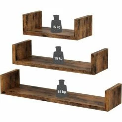 VASAGLE Étagère Murale, Lot De 3, Étagère Flottante, Support Mural Stable, Style Industriel, Décoration, Pour Salon, Chambre, Bureau, Marron Rustique Par SONGMICS LWS36BX - Marron Rustique -SONGMICS Soldes 53312125 4