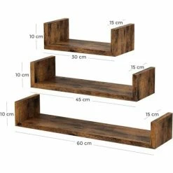 VASAGLE Étagère Murale, Lot De 3, Étagère Flottante, Support Mural Stable, Style Industriel, Décoration, Pour Salon, Chambre, Bureau, Marron Rustique Par SONGMICS LWS36BX - Marron Rustique -SONGMICS Soldes 53312125 5