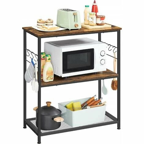 VASAGLE Supports Imprimantes, 80 X 40 X 90 Cm, Étagère De Rangement, Îlot, Support Four Micro-ondes, Avec 3 étagères Ouvertes, 6 Crochets, Style Industriel, Marron Rustique Et Noir Par SONGMICS KKI002B01 - Marron Rustique Et Noir 3 VASAGLE Supports Imprimantes, 80 X 40 X 90 Cm, Étagère De Rangement, Îlot, Support Four Micro-ondes, Avec 3 étagères Ouvertes, 6 Crochets, Style Industriel, Marron Rustique Et Noir Par SONGMICS KKI002B01 - Marron Rustique Et Noir