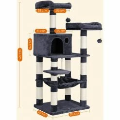 FEANDREA Arbre à Chat, Stable, 2 Niches, Hauteur 143 Cm, Gris Foncé Par SONGMICS PCT15GYZ - Gris Foncé -SONGMICS Soldes 53312290 5