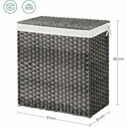 SONGMICS Panier à Linge Tissé à La Main, 110L Corbeille à Linge Artisanale, En Rotin Synthétique, 2 Compartiments, Avec Couvercle Et Poignées, Pliable, Doublure Amovible, Gris LCB52WG -SONGMICS Soldes 53437675 5