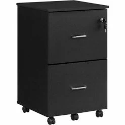VASAGLE Caisson De Bureau Mobile, Avec Serrure, 2 Tiroirs, Système De Blocage Des Roulettes, Rails De Suspension Réglables, Noir Par SONGMICS LCD27BKV1 - Noir
