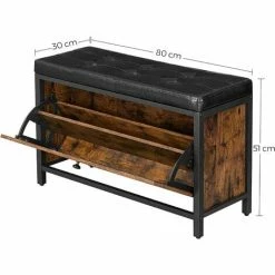 VASAGLE Banc à Chaussures Avec Rangement, Siège Rembourré, Avec Tiroir à Bascule, Pour 6 Paires De Chaussures, Cadre En Acier, Style Industriel, Marron Rustique Et Noir Par SONGMICS LSB049B01 - Marron Rustique Et Noir -SONGMICS Soldes 53437685 5