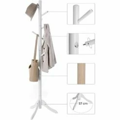 SONGMICS VASAGLE Portemanteau, Portant à Vêtements En Bois Massif, Support Sur Pieds Avec 8 Crochets, Pour Manteaux, Chapeaux, Sacs, Pour Entrée, Couloir, Bois D'Hévéa, Blanc RCR60WT - Blanc -SONGMICS Soldes 53602106 3