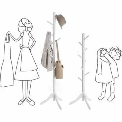 SONGMICS VASAGLE Portemanteau, Portant à Vêtements En Bois Massif, Support Sur Pieds Avec 8 Crochets, Pour Manteaux, Chapeaux, Sacs, Pour Entrée, Couloir, Bois D'Hévéa, Blanc RCR60WT - Blanc -SONGMICS Soldes 53602106 4
