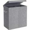 SONGMICS Panier à Linge De 142L, Corbeille à Linge En Tissu De Lin, Séparateur Des Vêtements Avec Couvercle Magnétique Et Poignées, Pliable, Sac Interne Amovible, Gris LCB02G - Gris