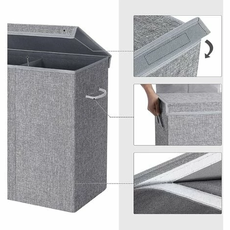 SONGMICS Panier à Linge De 142L, Corbeille à Linge En Tissu De Lin, Séparateur Des Vêtements Avec Couvercle Magnétique Et Poignées, Pliable, Sac Interne Amovible, Gris LCB02G - Gris 6 SONGMICS Panier à Linge De 142L, Corbeille à Linge En Tissu De Lin, Séparateur Des Vêtements Avec Couvercle Magnétique Et Poignées, Pliable, Sac Interne Amovible, Gris LCB02G - Gris – Image 4
