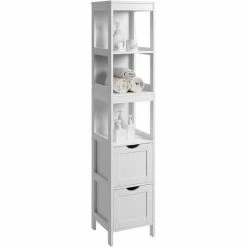 SONGMICS VASAGLE Meuble Salle De Bain, Armoire Haute, Placard De Rangement, Colonne Avec 2 Tiroirs Et 3 Casiers Ouverts, 30 X 30 X 141,5 Cm, Pour Salle De Bain, Salon, Cuisine, Blanc BBC66WT - Blanc