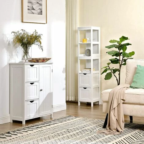 SONGMICS VASAGLE Meuble Salle De Bain, Armoire Haute, Placard De Rangement, Colonne Avec 2 Tiroirs Et 3 Casiers Ouverts, 30 X 30 X 141,5 Cm, Pour Salle De Bain, Salon, Cuisine, Blanc BBC66WT - Blanc 5 SONGMICS VASAGLE Meuble Salle De Bain, Armoire Haute, Placard De Rangement, Colonne Avec 2 Tiroirs Et 3 Casiers Ouverts, 30 X 30 X 141,5 Cm, Pour Salle De Bain, Salon, Cuisine, Blanc BBC66WT - Blanc – Image 3