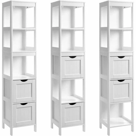 SONGMICS VASAGLE Meuble Salle De Bain, Armoire Haute, Placard De Rangement, Colonne Avec 2 Tiroirs Et 3 Casiers Ouverts, 30 X 30 X 141,5 Cm, Pour Salle De Bain, Salon, Cuisine, Blanc BBC66WT - Blanc 6 SONGMICS VASAGLE Meuble Salle De Bain, Armoire Haute, Placard De Rangement, Colonne Avec 2 Tiroirs Et 3 Casiers Ouverts, 30 X 30 X 141,5 Cm, Pour Salle De Bain, Salon, Cuisine, Blanc BBC66WT - Blanc – Image 4