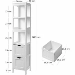 SONGMICS VASAGLE Meuble Salle De Bain, Armoire Haute, Placard De Rangement, Colonne Avec 2 Tiroirs Et 3 Casiers Ouverts, 30 X 30 X 141,5 Cm, Pour Salle De Bain, Salon, Cuisine, Blanc BBC66WT - Blanc 11 SONGMICS VASAGLE Meuble Salle De Bain, Armoire Haute, Placard De Rangement, Colonne Avec 2 Tiroirs Et 3 Casiers Ouverts, 30 X 30 X 141,5 Cm, Pour Salle De Bain, Salon, Cuisine, Blanc BBC66WT - Blanc -SONGMICS Soldes 53602108 5