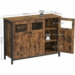 VASAGLE Meuble De Rangement, Buffet, Avec Placard 3 Portes, Pour Salle à Manger, Salon, Cuisine, Entrée, Cadre En Acier, Style Industriel, Marron Rustique Et Noir Par SONGMICS LSC099B01 - Marron Rustique Et Noir -SONGMICS Soldes 53602113 5