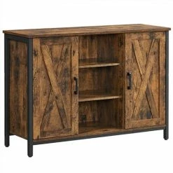 VASAGLE Buffet, Meuble De Rangement, Avec Placards Et étagères, Portes Façon Grange, Pour Salle à Manger, Cuisine, Salon, Couloir, Style Industriel, Marron Rustique Et Noir Par SONGMICS LSC098B01 - Marron Rustique Et Noir