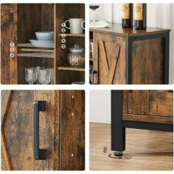 VASAGLE Buffet, Meuble De Rangement, Avec Placards Et étagères, Portes Façon Grange, Pour Salle à Manger, Cuisine, Salon, Couloir, Style Industriel, Marron Rustique Et Noir Par SONGMICS LSC098B01 - Marron Rustique Et Noir -SONGMICS Soldes 53602116 4