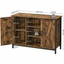 VASAGLE Buffet, Meuble De Rangement, Avec Placards Et étagères, Portes Façon Grange, Pour Salle à Manger, Cuisine, Salon, Couloir, Style Industriel, Marron Rustique Et Noir Par SONGMICS LSC098B01 - Marron Rustique Et Noir -SONGMICS Soldes 53602116 5